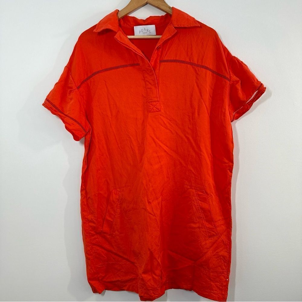 Pearl By Lela Rose Collared Tunic Shift Dress Tencel Linen Size Large Orange